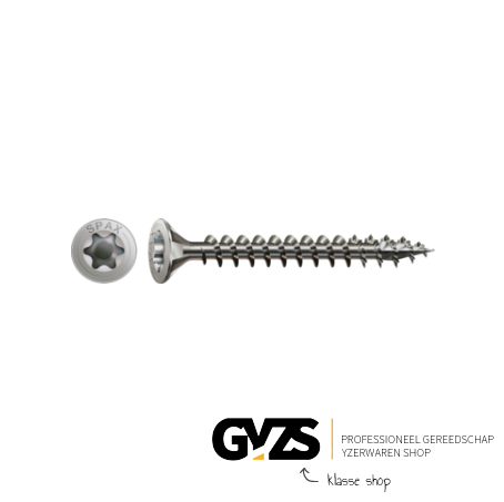 Spax Spaanplaatschroef platverzonken kop RVS T-Star T20 voldraad 4.0x40mm